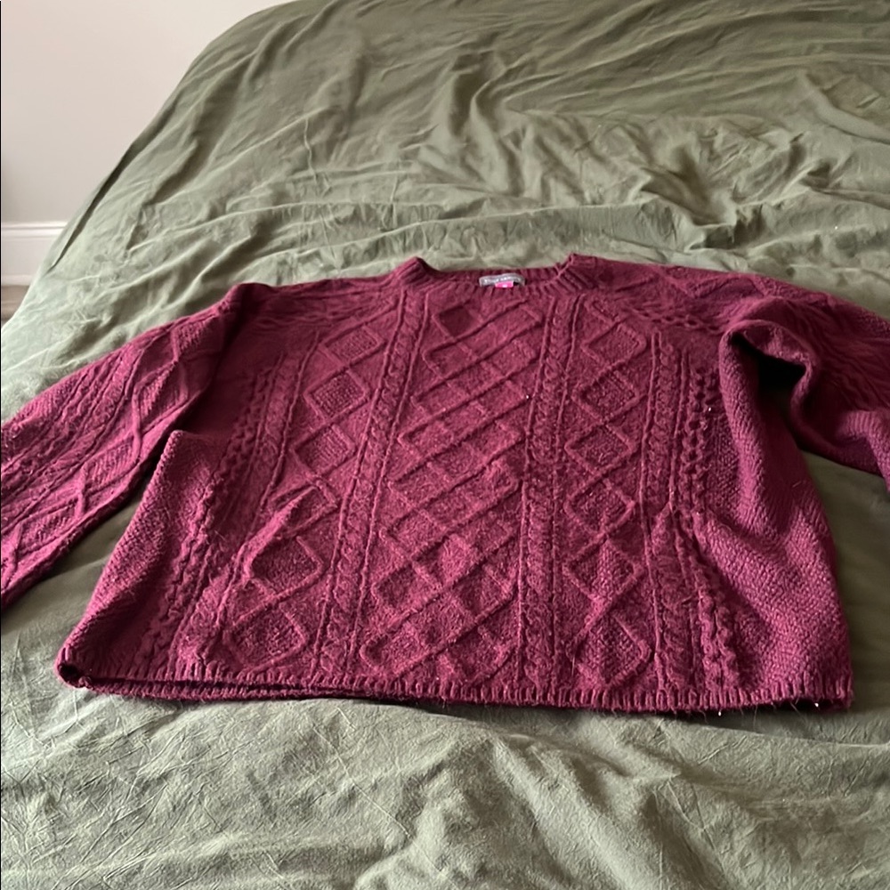 Vince Camuto Wine Cable Knit Crew Neck Sweater